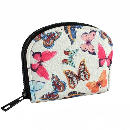 Small Zip Wallet Credit Card Wallet Coin change case Holder for women PU Leather(Butterfly)2