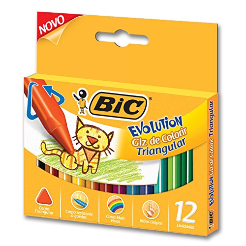 Giz de Colorir Triangular Evolution, BIC 930233, Multicor, Pacote de 12