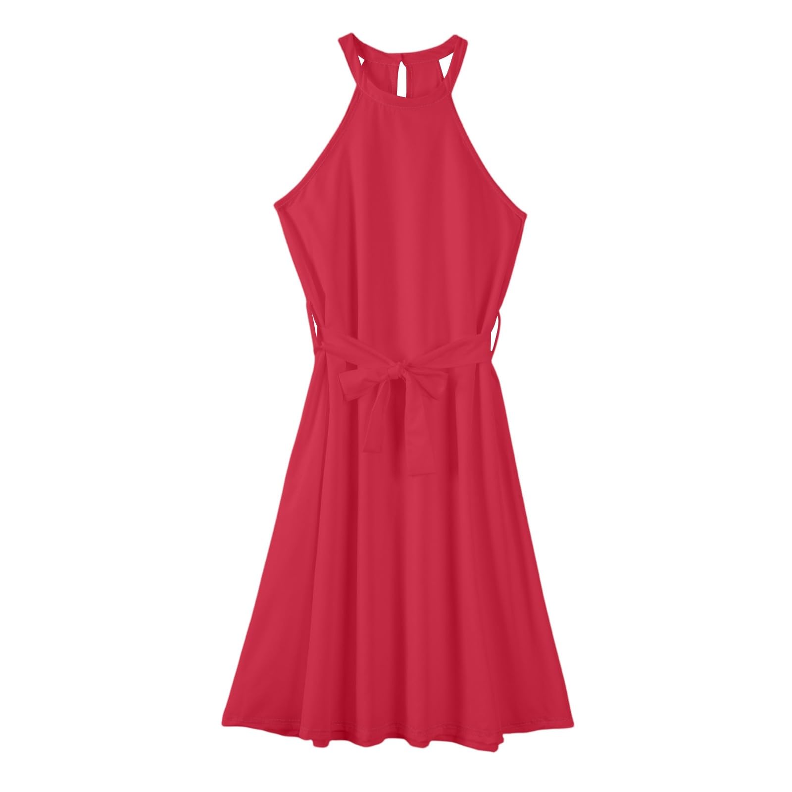 Robe Tunique Madame Respirant Été Une Ligne Robe Uni Loungewear Boheme Gilet Ceintur Robe Femme Polyester Fit Col Licou