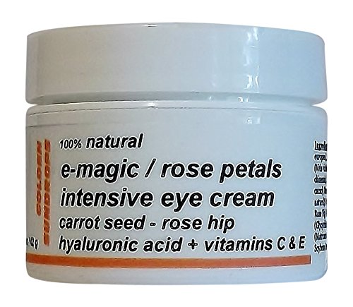 Golden Sundrops E-Magic / Rose Petals Eye Cream (1.5oz / 42g) 100% Natural Carrot Seed Rose Hip Hyaluronic Acid Vitamin C and E Intensive Rich Prevent Minimize Aging Signs Moisturize Rejuvenate.