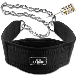 C.P.Sports Premium Dip-Gürtel | Profi Dipgürtel – Dip Belt bis 250kg für Klimmzüge, Squats, Fitness, Krafttraining, Bodybuilding, Gym | Robustes Nylon und Kette aus Stahl für Hantelscheiben Gewichte