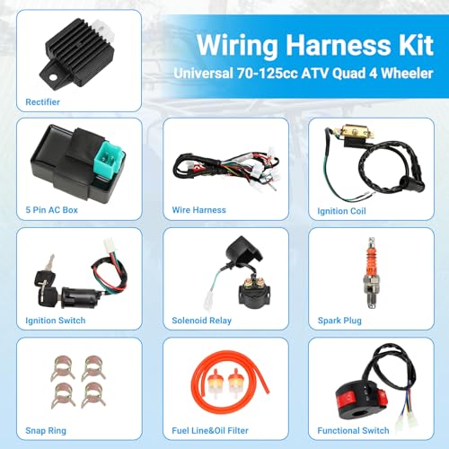Image of EOPOAYI Electric Wiring Harness Kit Compatible with Taotao Coolster 110cc 125cc Chinese ATV Quad 4 Wheeler 4-Stroke Parts with Starter Solenoid Relay Ignition Coil Voltage Regulator CDI Box Spark Plug