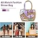 QTKJ Women's Khaki Floral Tote Bag, Large Straw Handbag with Purple Silk Scarf, Summer Fashion Beach Bag, Gift for Women