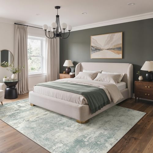 Image of BEIMO Area Rugs 8x10 for Living Room Bedroom, Modern Abstract Machine Washable Rug, Large Soft Low Pile Floor Carpet with Non Slip Backing for Dining Room, Light Blue