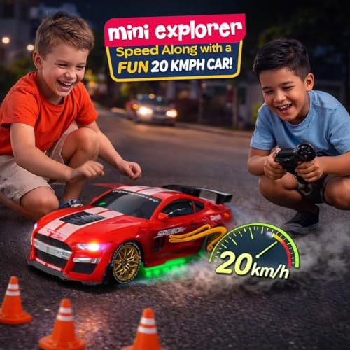 Image of MiniExplorer Ghost RC Drift Car 1:24 Scale 4WD | 20KM /H High-Speed Remote Control Car with LED Lights | 2.4GHz Rechargeable Drift Racing Car with Extra Tires & Cones | Birthday Gift | Boys & Girls