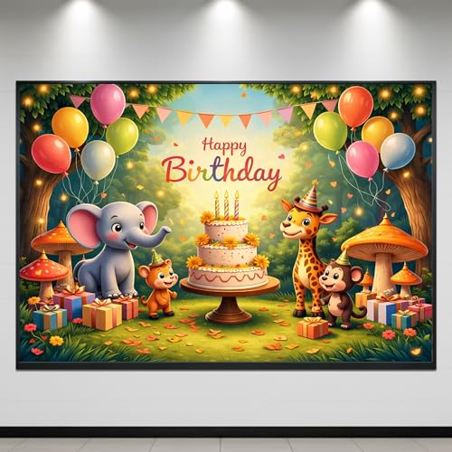 Image of Happy Birthday Theme Backdrop Banner 5x7 ft - Digital Print Cloth Background, Reusable Birthday Party Wall Decoration for Girls, Photo Booth & Stage Decor (BD 18)