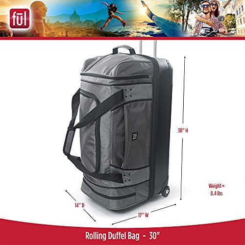 Ful Rolling Duffel Travel Luggage Bag with Wheels, 30 Inches, Black