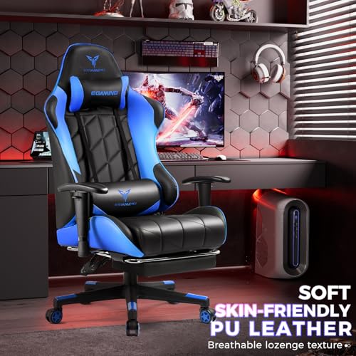 Gaming Chair with 3D Adjustable Armrests, Cow Print Design, Ergonomic Office Chair with High Back, Computer Chair with Footrest,Comfy Diamond Stitching Sest, Game Chair for Adults