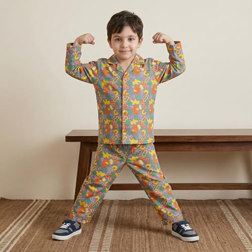 Image of CLAP Kids Cotton Printed Full Sleeves Night Suit