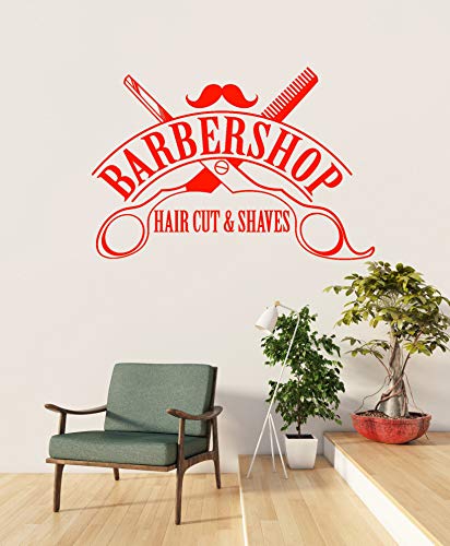 Large Vinyl Wall Decal Barbershop Hair Cut Shaves Scissors Stickers Mural Large Decor (Ig4394) Black #TOP2