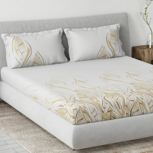Image of DDECOR Live beautiful Cotton Queen Bed Sheet Set with 2 Pillow Covers (229 CM X 274 CM, Beige) Digital Print Contemporary 145TC GSM