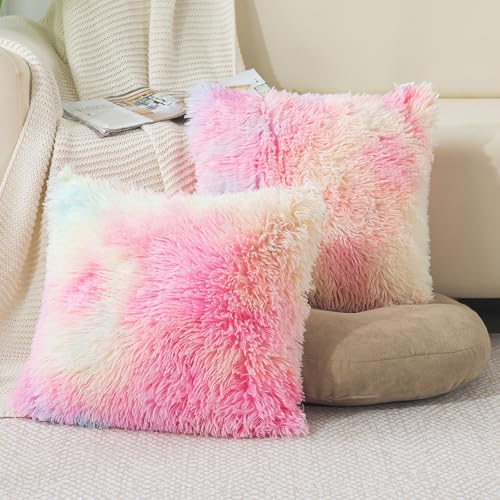 ZTYROLJ Lot de 2 Housse de Coussin en Fourrure 65x65 cm,Taie d'oreiller Ultra Douce avec Fermeture Eclair Cachée, Décoration Housse Coussin canapé Canape...