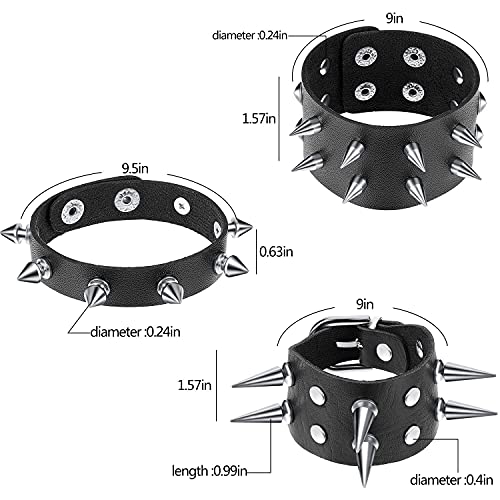 Hicarer 6 Pcs Spiked Studded Bracelets Punk Leather Rivets Bracelet Cuff for Men Women Halloween Accessories