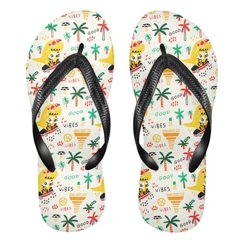 Burbuja Cartoon Dinosaurs Flip Flops for Women Men, Soft Thong Sandals Rubber Slippers for Pool Beach Essentials