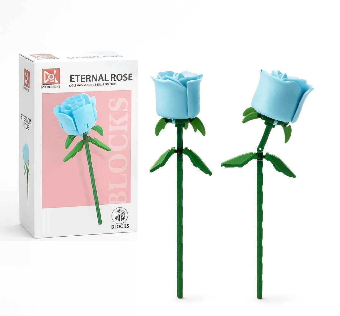 Rosas Eternas Bloques de Construcción Pack 2 - Flores Rojas para Montar DIY - Kit Manualidades Adultos - Regalo Mujer y Hombre San Valentín, Aniversario y Cumpleaños - Compatible con Rosas Lego Flores
