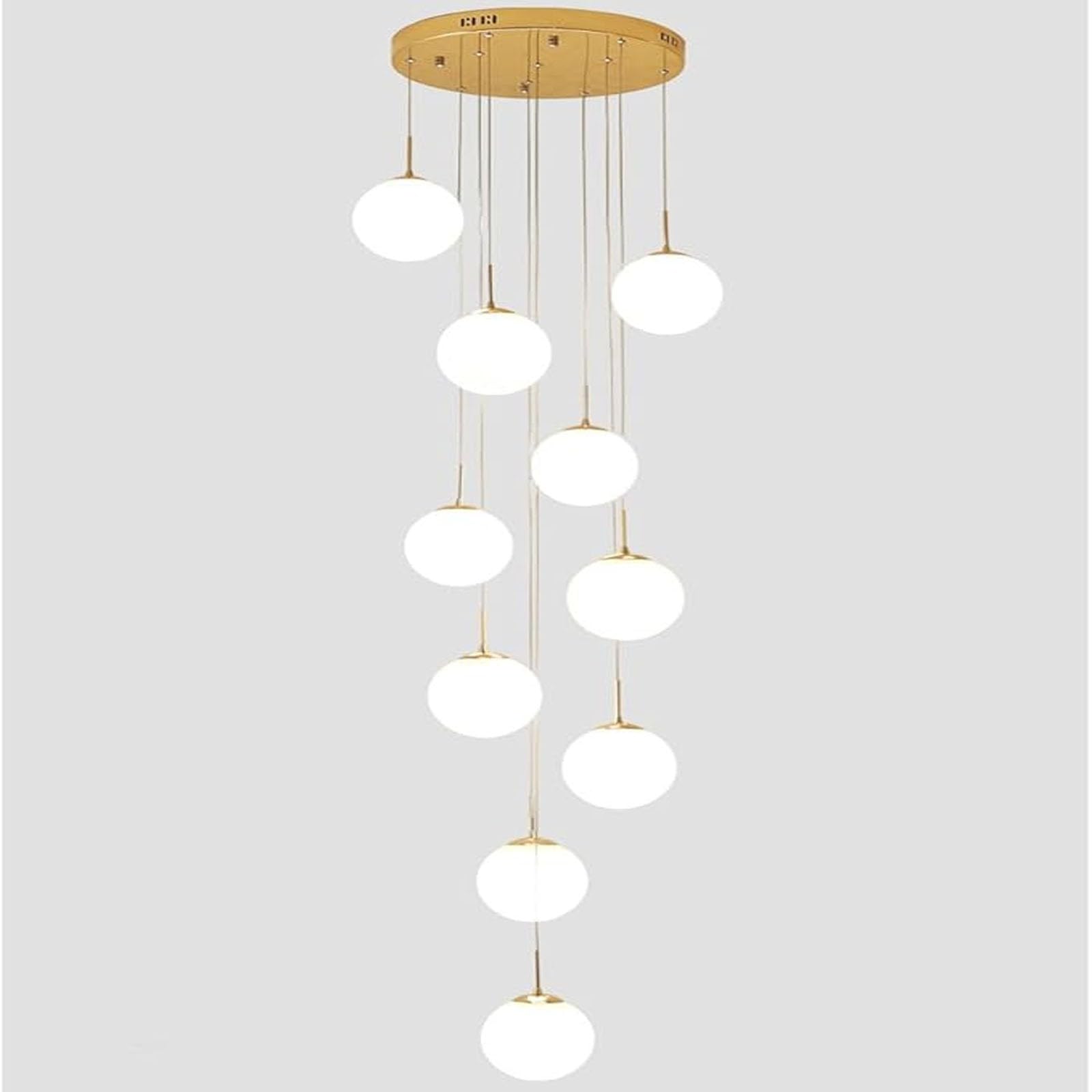 10-Light Chandeliers Modern Raindrop Pendant Lighting Milk White Glass Ball Lampshade Dome Long Chandelier for Foyer Entryway Stairwell Ceiling Fixture Gold