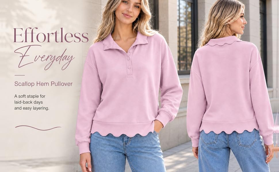 SdGgsgv Womens Mock Neck Sweatshirt Scalloped Y2k Henley Polo Sweatshirt - image 8
