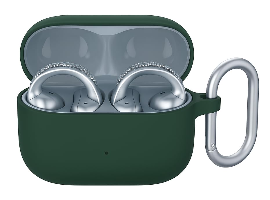 Case Cover for Motorola Moto Buds Loop (2025) with Heavy Duty Carabiner (Dark Green)