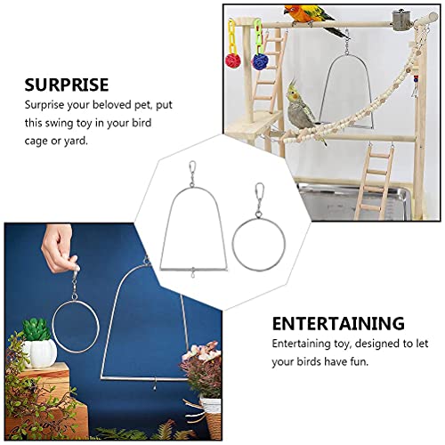 iplusmile Vogelaccessoire 1 set vogelspeelschommel duurzame papegaaienstandaard grappige speelring (zilver) - Afbeelding 6