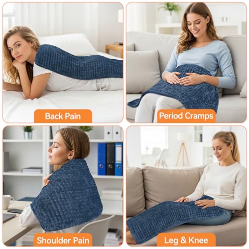 Image of Heating Pad for Back Pain, 17 inchx33 inch Electric Heat Pad with 9 Heat Levels & 4 Auto-Off Timers, Portable Heating Pad for Period Cramps, Shoulder, Neck, Machine Washable, Gifts for Women Men, Blue