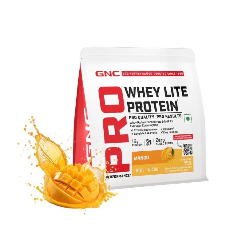 GNC Pro Performance Whey Lite Protein Powder with DigeZyme® | 15g Protein & 6g EAA | No Added Sugar | Smooth Everyday Whey for Daily Nutrition & Digestive Comfort | Mango, 2.2 lbs-picture-29