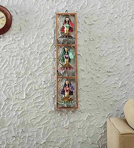 LohLeaf Metal Wall Hanging 3 Cap Lady Vertical Frame Home Decor, Multicolor, 36X4X6 Inch