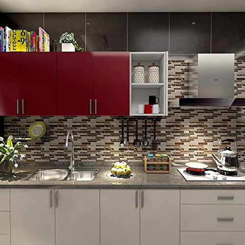 Art3d Kitchen Backsplash Peel and Stick 6-Pack of 12 inch x 12 inch Brown Marble