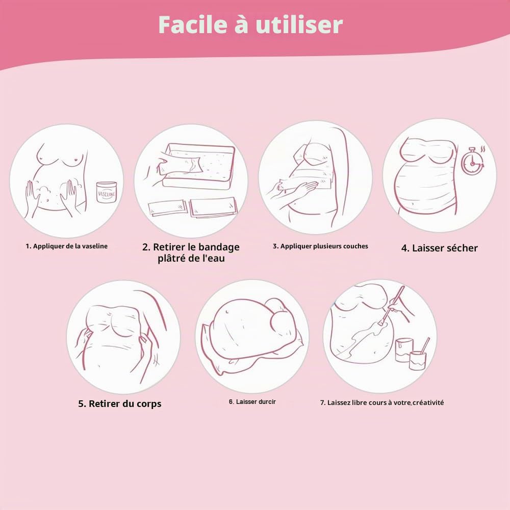 Kit Moulage Ventre Femme Enceinte, Bande de Plâtre avec Peintures et 2 Pinceaux, Sculpture pour Souvenirs de Grossesse