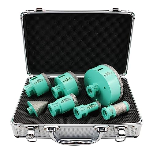 LEKOMESH Diamond Hole Cutters Set - 7pcs (20/35/50/68/100mm+25 Drilling Milling bit+50mm Chamfer Milling Bits) Tile Hole Saw Kit for Porcelain Tile Ceramic Granite Marble Masonry Stone