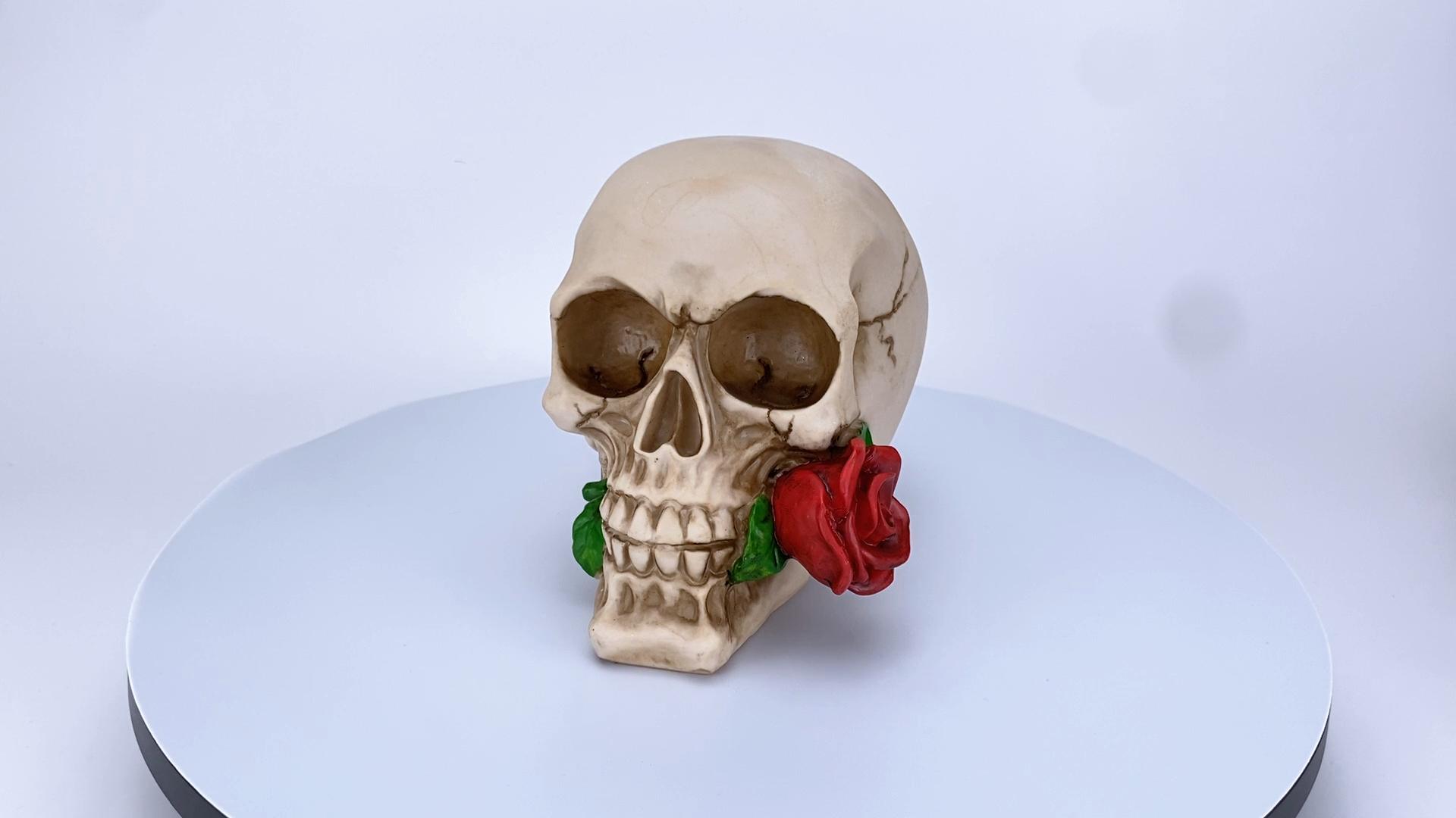 Estatua Decorativa Calavera con Flores para Halloween miniatura 7