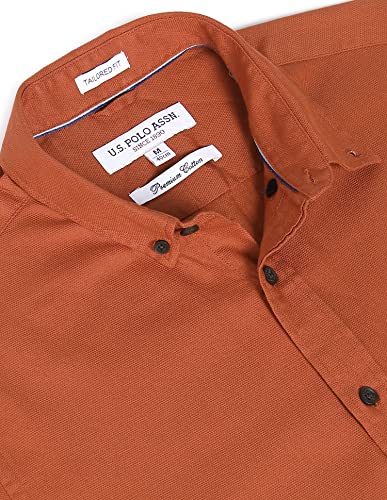 Image of U.S. POLO ASSN. Men Rust Button Down Collar Cotton Solid Casual Shirt