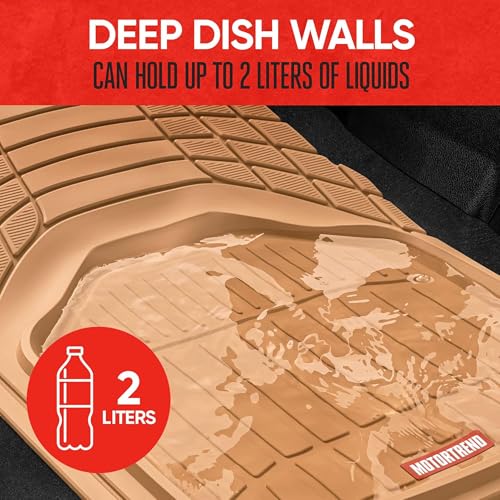 Image of Motor Trend 943-BG FlexTough Defender Car Floor Mats -Next Generation Deep Dish Heavy Duty Contour Liners for Car SUV Truck & Van-All Weather Protection, Trim to Fit Most Vehicles Beige