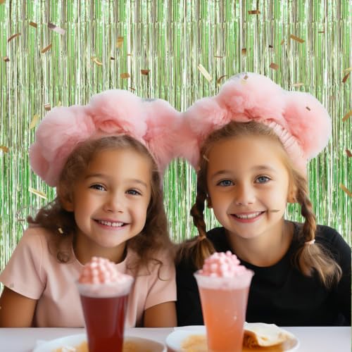 Image of DECOCKRAT 3 Pack Foil Fringe Backdrop - Light Green Shiny Tinsel Curtains for Party Decoration /Photo Booth Props - 3.3x8.2 FT Metallic Foil Backdrop for Birthday, Wedding, Graduation, Christmas