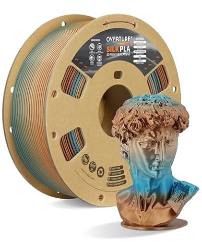 OVERTURE Silk PLA 3D Printer Filament 1.75mm, Color Changing PLA, Gradient Metallic Shine, High Flow, Low Warping, 1kg Cardboard Spool, Ideal for Cosplay & Artistic Prints (Silk Copper Shore)