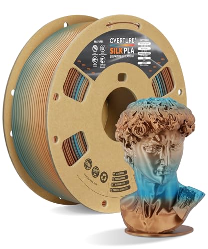 OVERTURE Silk PLA 3D Printer Filament 1.75mm, Color Changing PLA, Gradient Metallic Shine, High Flow, Low Warping, 1kg Cardboard Spool, Ideal for Cosplay & Artistic Prints (Silk Copper Shore)