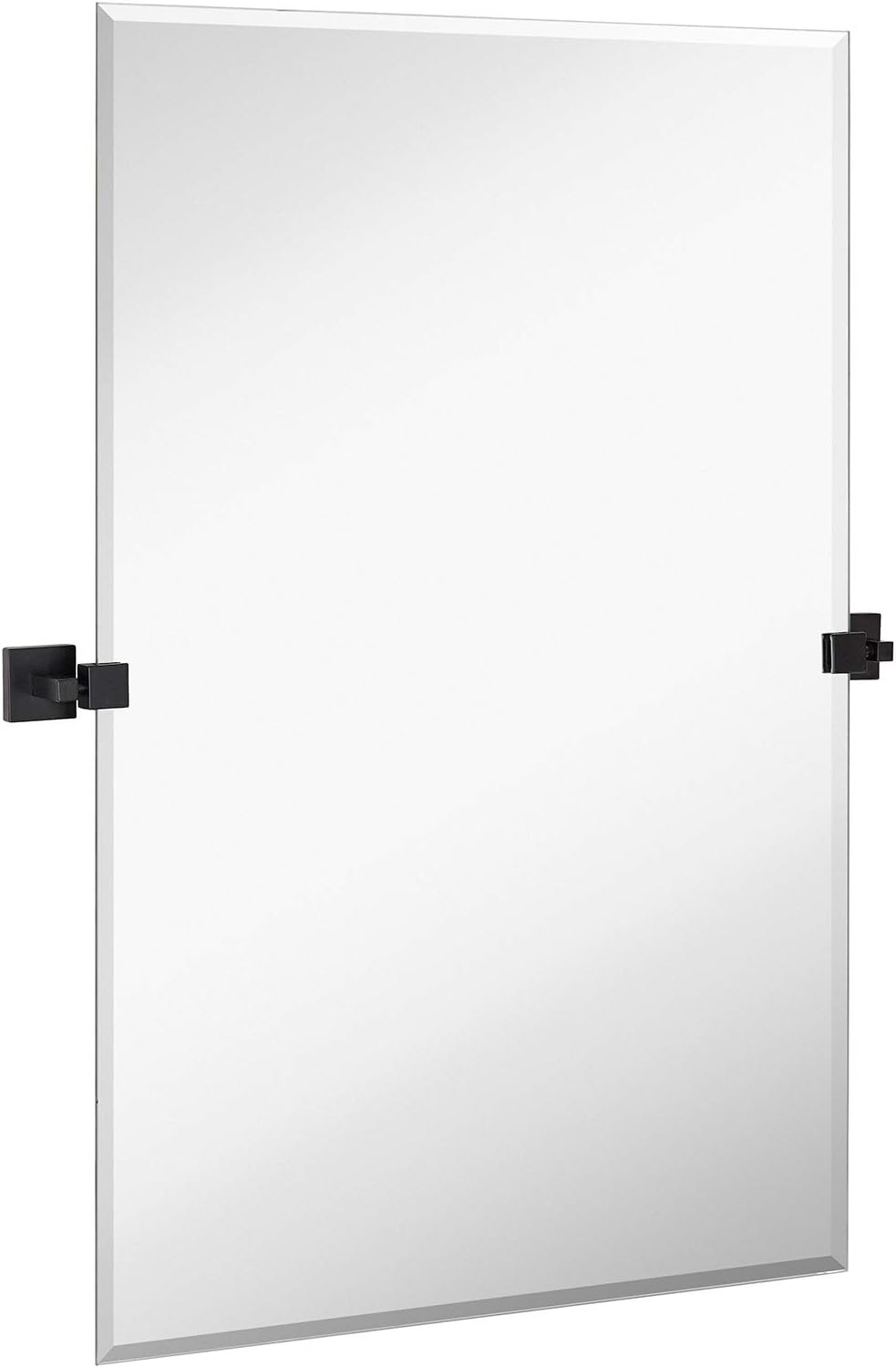 Hamilton Hills 24x36 inch Pivot Wall Mirror Including Matte Black Squared Wall Brackets | Frameless Bathroom Mirror | Rectangular Adjustable & Tilting Vanity | Modern Farmhouse Wall-Mounted Mirrors 24" x 36" Black