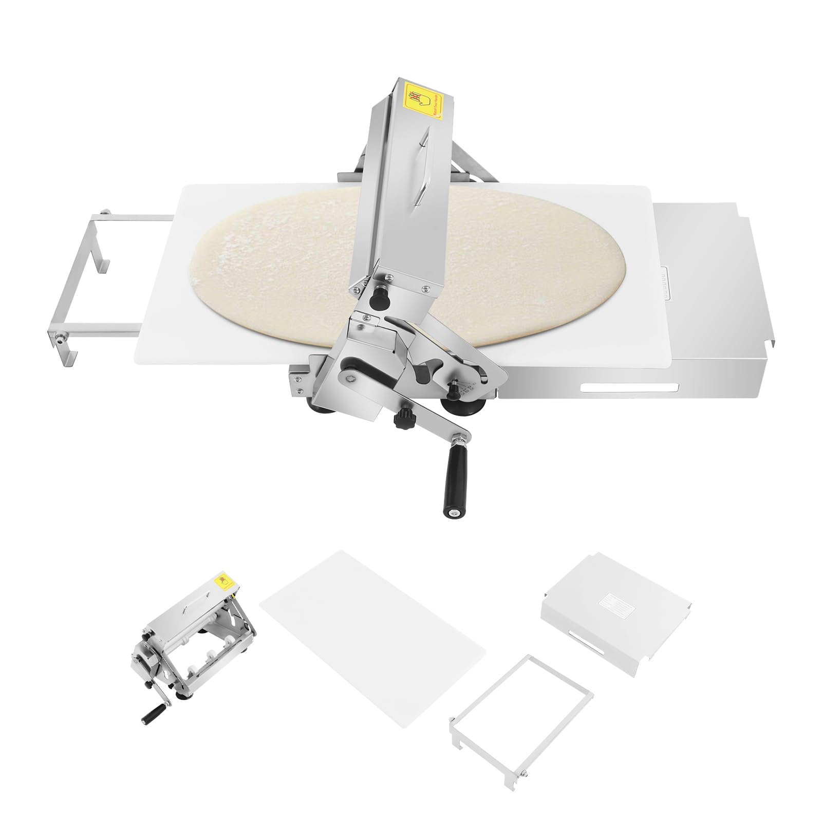 Teigausrollmaschine, Edelstahl Manuell Teigausrollmaschine mit Einstellbarer Dicke, Pizza Teigausroller, Pizzateigroller, Manuelle Teigstärke, für Geschäfte und Food Courts