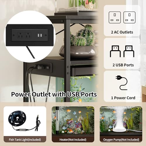 Image of Garvee 55-75 Gallon Aquarium Stand, Heavy Duty Fish Tank Stand with Drawers & Shelves, LED Light, 1000lbs Capacity, Fish & Reptile Tanks Stand with Power Outlet & USB | with Drawers & Shelves, LED Light, 1000lbs Capacity, Fish & Reptile Tanks Stand with Power Outlet & USB