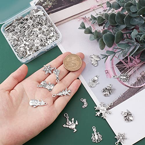 SUNNYCLUE 1 Box 120Pcs 12 Style Christmas Tibetan Style Charms Winter Theme Snowflake Pendants Antique Silver Snowman Pendants Metal Alloy Christmas tree Beads Bulk for Jewelry Making Charm DIY Craft - Image 3