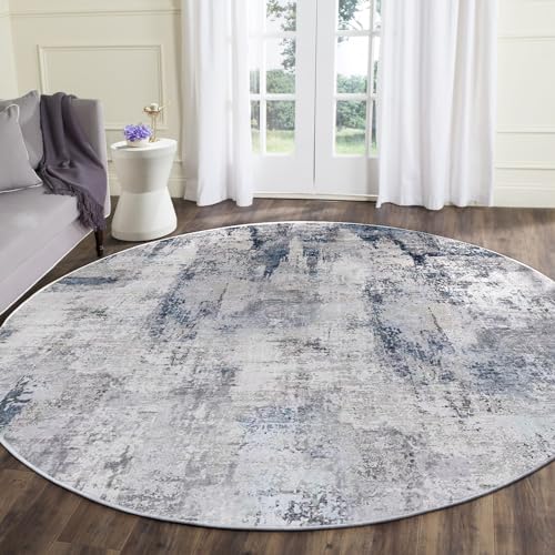 vivorug Round Rug 5ft Abstract Round Area Rug Non-Slip Indoor Carpet for Living Room Bedroom Entryway, Stain Resistant Home Decor Circle Rug, Grey/Navy