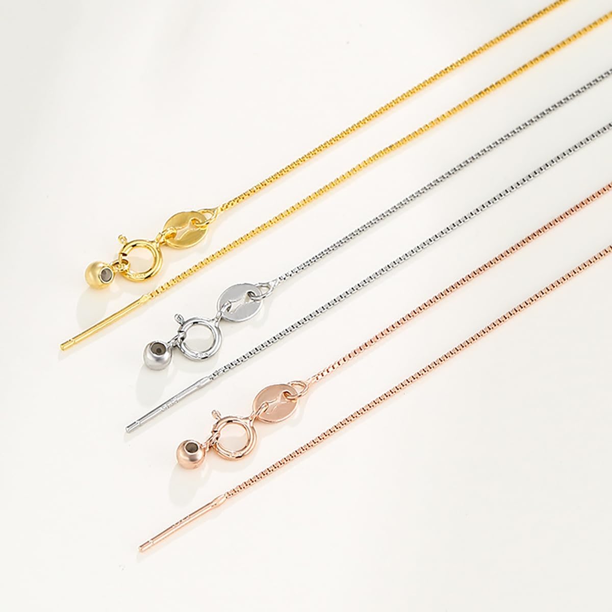 925 Sterling Silver Adjustable Bolo 0.8mm Box Chain Necklace Finding with Spring Clasp 18 Inch Chain Necklace Jewelry Gift for Women