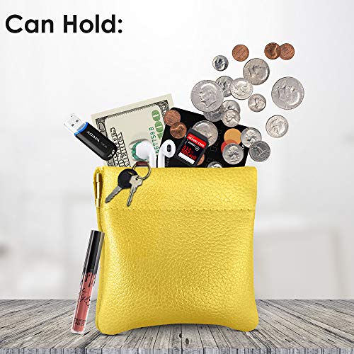Image of Nabob Leather Genuine Leather Squeeze Coin Purse, Coin Pouch Made IN U.S.A. Change Holder For Men /Woman Size 3.5 X 3.5 (Yellow)