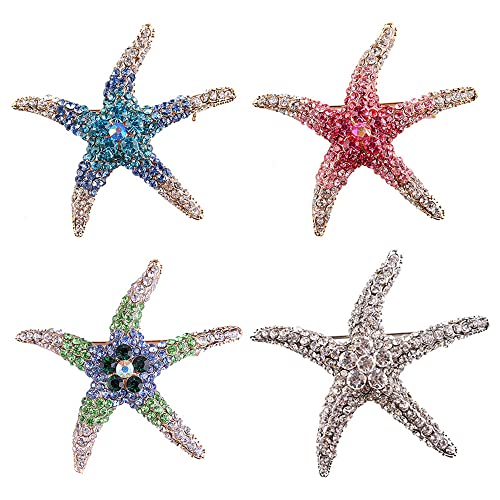 Image of Fashion Color Starfish Inlaid Rhinestones Alloy Brooch Pins Women Girls Accessories
