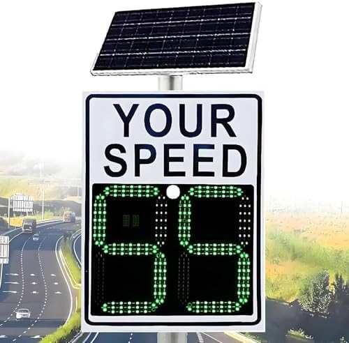 24" x 35" Solar Radar Speed Sign – Durable Aluminum, Bright LED Display, Adjustable Speed Limit, Ideal for Highways & Residential Areas, Enhanced Traffic Safety, Yellow