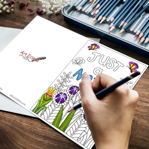 Image of Art Eclect Coloring Note Cards for Adults with Envelopes - Just a Note | Color Your Own Notecards - Blank Inside for Your Personal Message - 10 Different Designs and 10 Envelopes (JustNote /10)