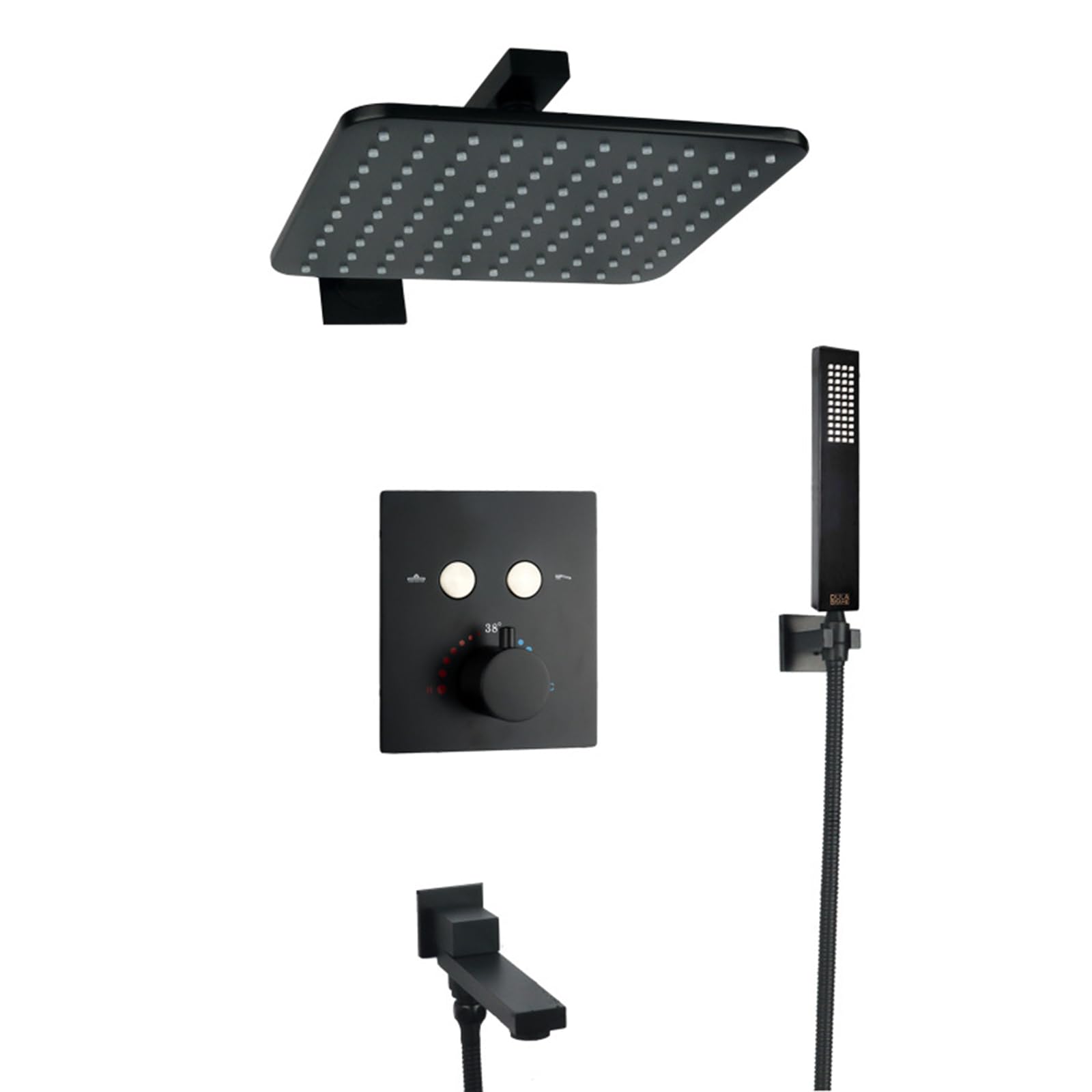 Colonne de douche thermostatique noire système encastrable carré 25x25