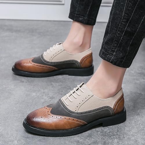 Men's Leather lace-up Oxford Dress Shoes Classic Wingtip Two-Tone Colorblock Brogues Fashionable Punched Round Toes high-end Formal Party Dresses Oxford Shoes2