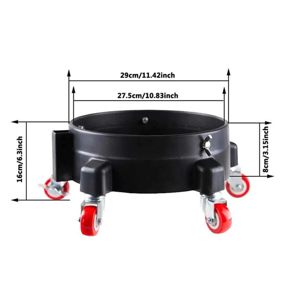 Cubo portátil para lavado de coche con 5 ruedas, incluye 2 poleas de freno, capacidad de carga de 250 libras, grueso para jardinería y limpieza de base de polipropileno, color rojo