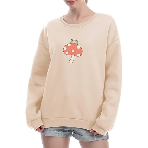 KEEVICI Women Cute Frog Sweatshirt Kawaii Mushroom Hoodie for Teen Girls Aesthetic Cottagecore Clothes Feminino Hoodies