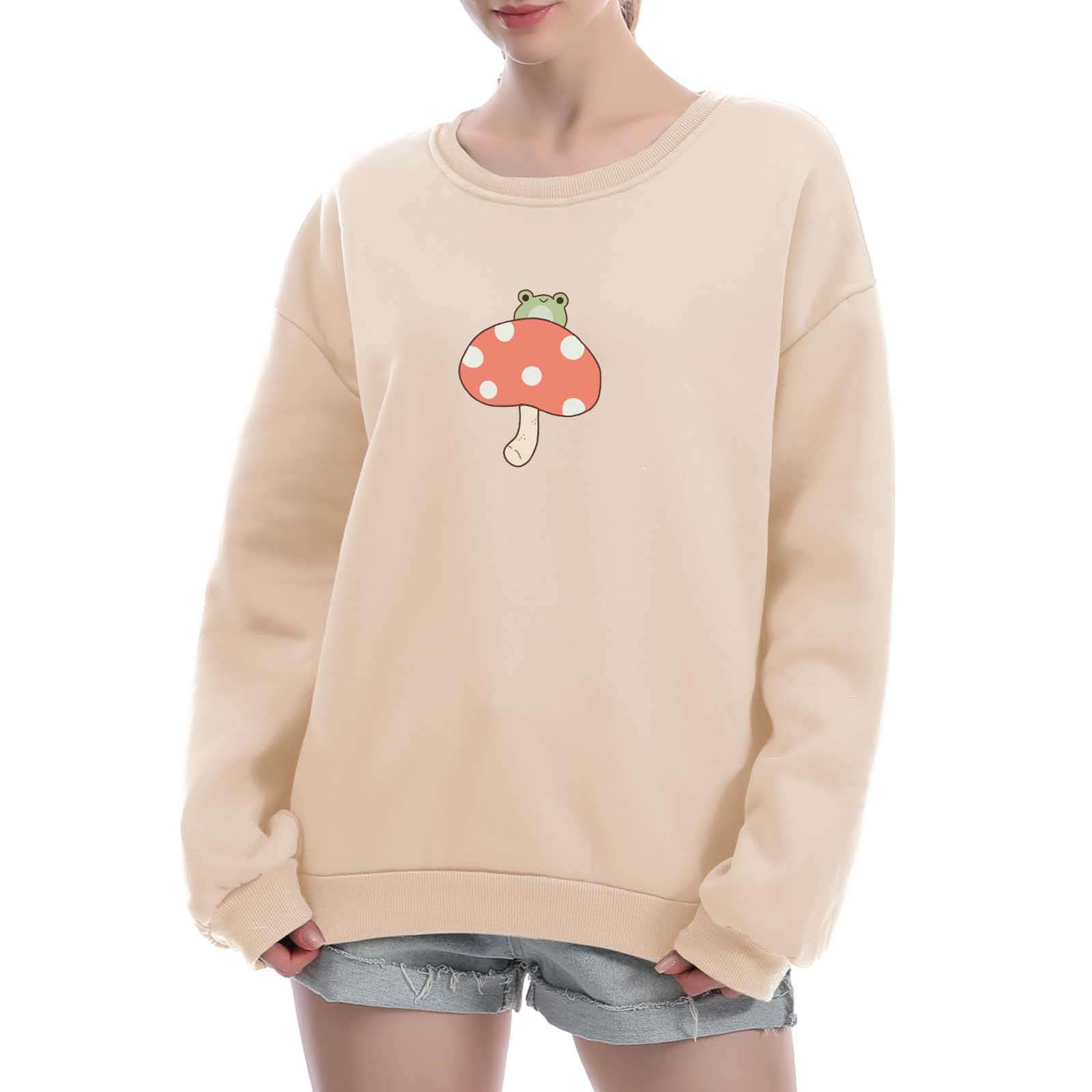 Damska śliczna żaba bluza kawaii grzyb bluza z kapturem dla nastolatek estetyczna Cottagecore ubrania damskie bluzy z kapturem, Morela, L